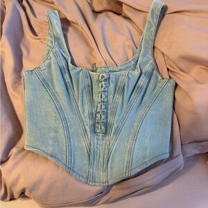 House of CB Light Blue Denim Crop Top